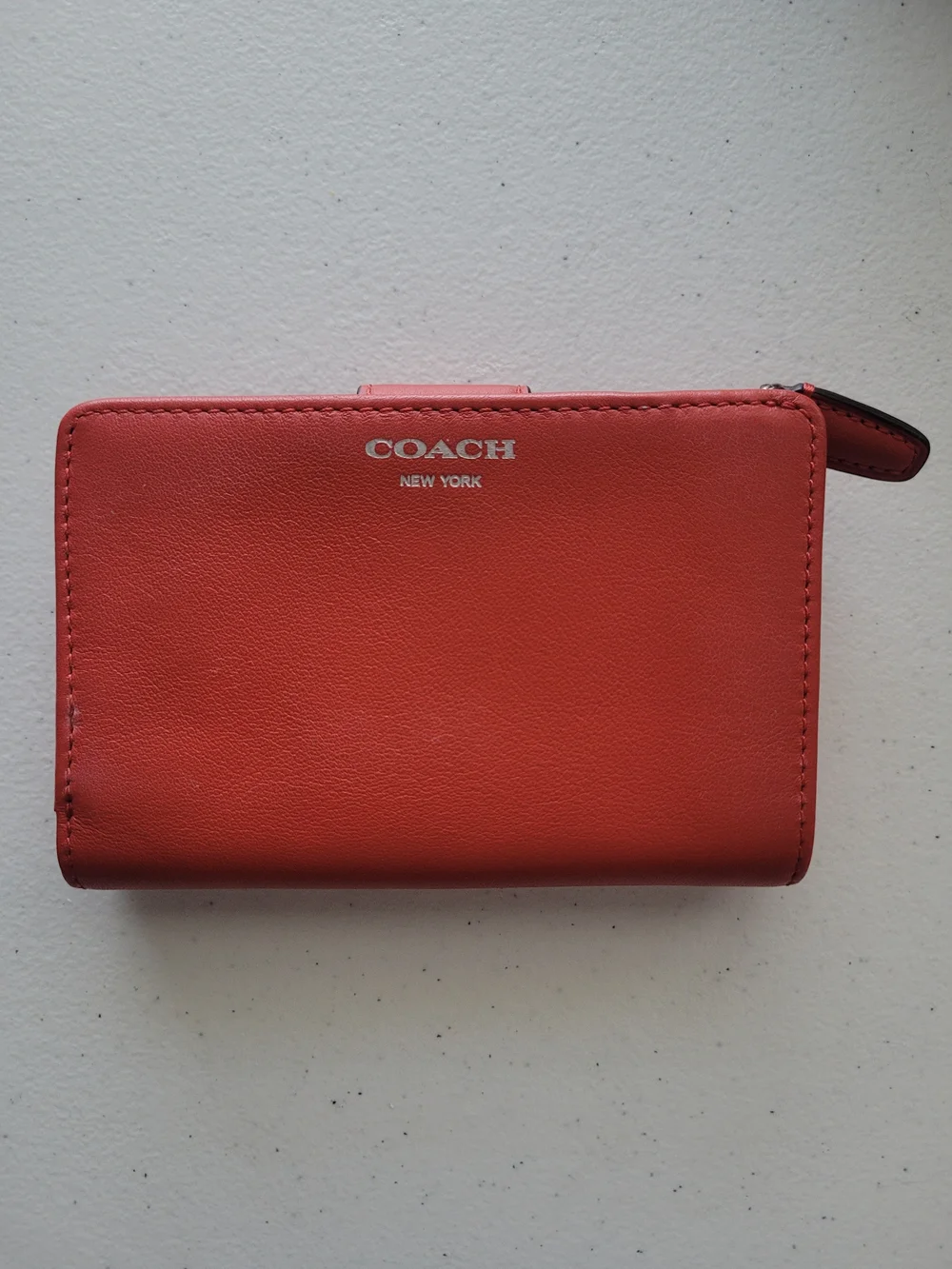 COACH Compact Leather Wallet in Coral Red